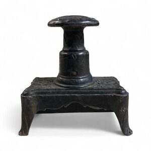 Antique Victorian Cast Iron Desk Stamp Press Ornate Star Handle Black Industrial